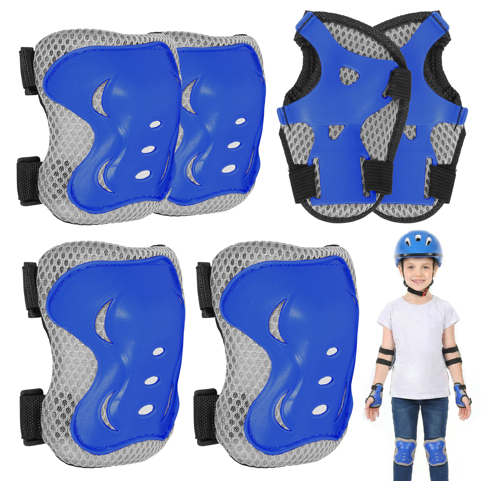 Cycling Protective Gear Kids - 6 in 1 Knee Pads and